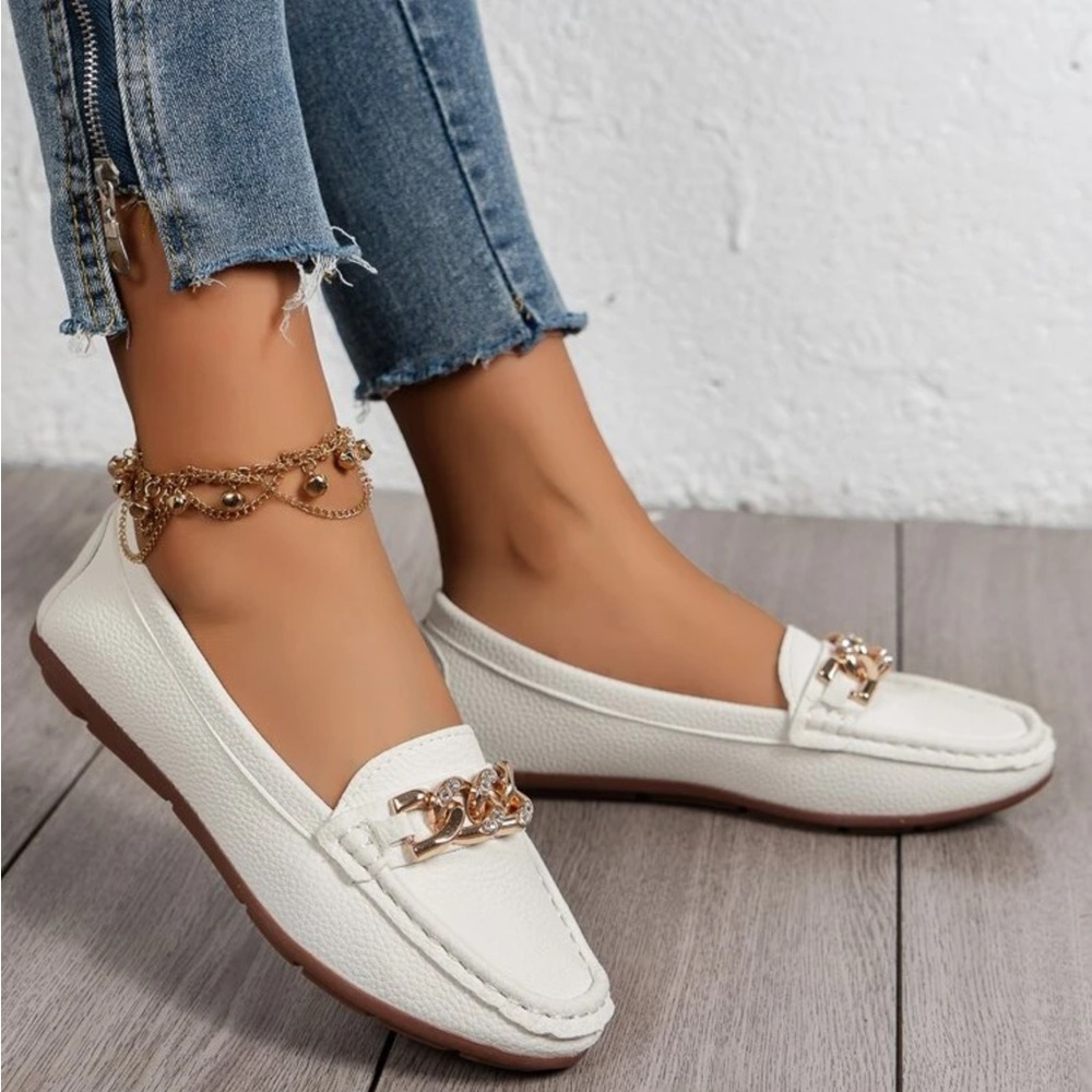 White slip on loafers